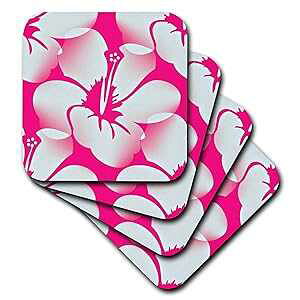 3dRose CST_53521_3 sNƔ̃nCA nCrXJX̉Ԃ̉ԕgsJ A[g Z~bN ^C R[X^[A4 Zbg 3dRose CST_53521_3 Pink and White Hawaiian Hibiscus F Floral Print Tropical Art Ceram