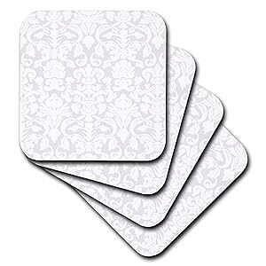 3dRose CST_76583_1 Grey Silver and White French Floral Fancy Damask Pattern-Classic Classy Elegant and Stylish Gray-Soft Coasters, Set of 4