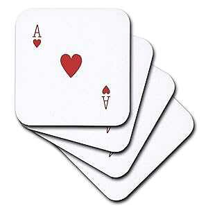 3dRose Ace of Hearts playing card - Red Heart suit - Gifts for cards game players of poker bridge games - Soft Coasters, set of 8