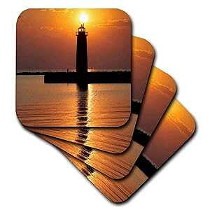 3dRose CST_91212_1 ݁A}XL[SB~VK΂̓-Us23 Rer0002-bN A[QuCg-\tg R[X^[A4 Zbg 3dRose CST_91212_1 Mi, Muskegon. Lighthouse on Lake Michigan-Us23 Rer0002-Ric Ergenbright-Soft