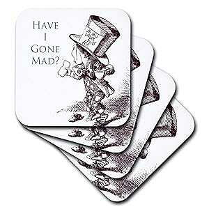 3dRose CST_110410_1 }bhnb^[ nEACES[E}bh svc̍̃AX \tgR[X^[ 4Zbg 3dRose CST_110410_1 Mad Hatter Have I Gone Mad Alice in Wonderland-Soft Coasters, Set of 4