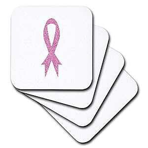3dRose CST_123727_1 Ob^[ sN { [\tg R[X^[ (4 Zbg) 3dRose CST_123727_1 Glitter Pink Ribbon Breast Cancer Awareness Soft Coasters, (Set of 4)