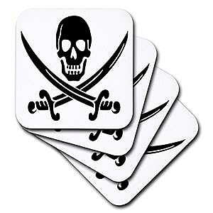 3dRose Pirate Skull and Crossblades-Ceramic Tile Coasters, Set of 4 (CST_130871_3)