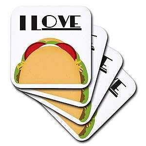 3dRose I Love Tacos Mexican Food Art - �Z���~�b�N�^�C���R�[�X�^�[�A4 �Z�b�g (CST_152088_3) 3dRose I Love Tacos Mexican Food Art - Ceramic Tile Coasters, Set of 4 (CST_152088_3)