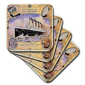 3dRose CST_149245_2 Be[W zCg X^[ C ^C^jbN rmA Ibg[ gCΌL|X^[ \tg R[X^[ (8 Zbg) 3dRose CST_149245_2 Vintage White Star Line Titanic Vinolia Ot