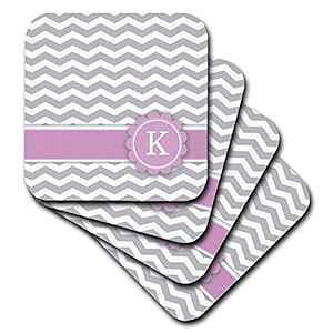 3dRose CST_154256_1 O[Ɣ̃VFuɕ K mO sN O[ WOUO p[\i CjV WOUO \tg R[X^[A4 Zbg 3dRose CST_154256_1 Letter K Monogrammed on Grey and W