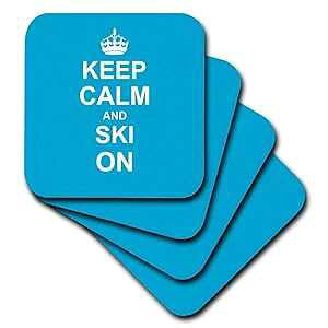 3dRose CST_157773_1 Keep Calm and Ski on Blue L[I XL[ ṽXL[[ Mtg y ʔ [A \tg R[X^[A4 Zbg 3dRose CST_157773_1 Keep Calm and Ski on Blue Carry on Skiing
