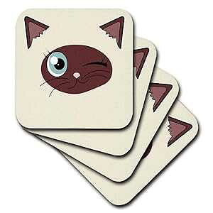 3dRose CST_165780_3 킢EBNLV}[LOZ~bN^CR[X^[(4Zbg) 3dRose CST_165780_3 Cute Winking Cat Siamese Markings Ceramic Tile Coaster (Set of 4)