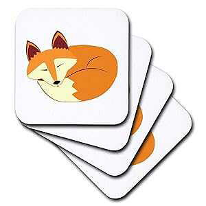 3dRose CST_175374_3 킢ĂAJMcl Z~bN ^C R[X^[ 4 Zbg 3dRose CST_175374_3 Cute Sleeping Red Fox Ceramic Tile Coasters, Set of 4