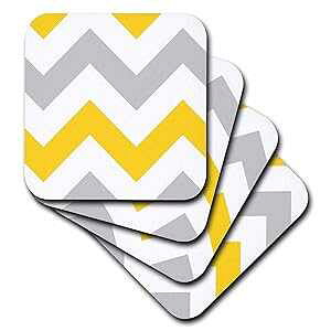 3dRose cst_179796_3 �傫�ȉ��F�ƃO���[�̃V�F�u���� �W�O�U�O �p�^�[�� �O���[ �z���C�g �W�O�U�O �X�g���C�v - �Z���~�b�N �^�C�� �R�[�X�^�[�A4 ���Z�b�g 3dRose cst_179796_3 Big Yellow and Gray Chevron Zig