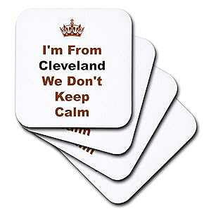 3dRose Dont Keep Calm�A�N���[�u�����h�A���n�ɒ��F�ƍ��̕��� - �Z���~�b�N�^�C���R�[�X�^�[�A4���Z�b�g (CST_180043_3) 3dRose Dont Keep Calm, Cleveland, Brown and Black Letters on White Background - Ceramic Tile Coasters, S