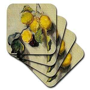3dRose cst_179198_1 ̎} N[hEl̊GAg~Ot 1883 NAPD-US-\tg R[X^[A4 Zbg 3dRose cst_179198_1 Branch of Lemons Claude Monet ting Cropped Dated 1883, PD-US-Soft Coasters, Set of 4
