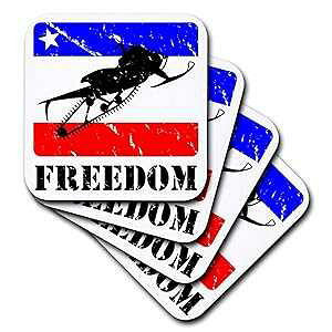 3dRose cst_180546_1 ԁAA̃oi[ɏXm[[r̃fBg摜 - \tg R[X^[A4 Zbg 3dRose cst_180546_1 Died Image of a Snowmobile on a Red, White and Blue Banner-Soft Coasters, Set of 4