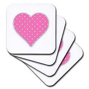 3dRose cst_184868_2 �s���N���ʃn�[�g - �����h�b�g���̃L���[�g�ȃK�[���[�n�[�g�V�F�C�v - �\�t�g�R�[�X�^�[�A8���Z�b�g 3dRose cst_184868_2 Pink Polka Dot Heart-Cute Girly Heart Shape with White Dots Pattern-Soft Coa