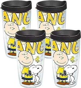 Tervis 1138611 �s�[�i�b�c - ���b�v�ƍ����W�t������^���u���[ 16 �I���X�A�N���A Tervis 1138611 Peanuts - Colossal Tumbler with Wrap and Black Lid 16oz, Clear