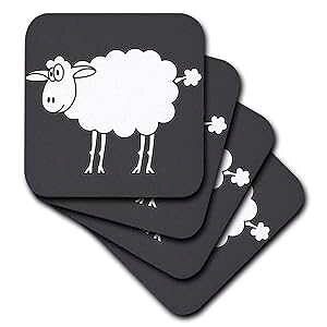 3dRose 킢̗r - Z~bN^CR[X^[A4 Zbg 3dRose Cute Cartoon Sheep - Ceramic Tile Coasters, set of 4