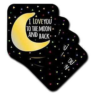 3dRose CST_202102_2 Ɣw܂ňĂ܂ Op`̐t킢t \tgR[X^[ (8Zbg) 3dRose CST_202102_2 I Love You to The Moon and Back Cute Saying with Triangle Stars Soft Coasters (Set of 8)