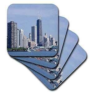 3dRose CST_208022_2 Illinois, Chicago, Lake Michigan View The Chicago City Skyline, Soft Coasters, (Set of 8)