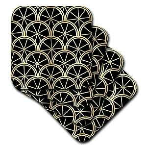 3dRose CST_212491_3 Art Deco Pattern Black and Gold Ceramic Tile Coasters (Set of 4)