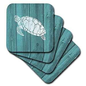 3d[Y^[gXeVAeB[̏ɔ - {̖؂ł͂܂ - \tgR[X^[A8Zbg 3dRose Turtle Stencil in White over Teal Weatherboard- not real wood - Soft Coasters, set of 8