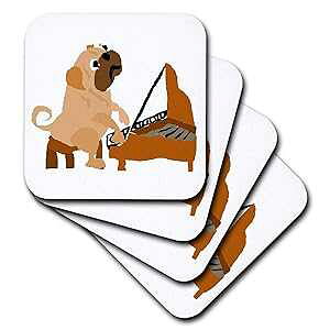 3dRose Funny Pug Dog Playing The Piano - Ceramic Tile Coasters, Set of 4 (CST_221354_3)