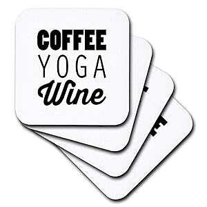 3dRose Coffee Yoga ���C���\�t�g �R�[�X�^�[�A4 ���Z�b�g (CST_223144_1)�A�}���`�J���[ 3dRose Coffee Yoga Wine-Soft Coasters, Set of 4 (CST_223144_1), Multicolor