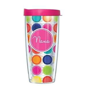 Signature Tumblers Nana On Happy Circles Clear Wrap Traveler 16 Oz Tumbler Cup with Pink Lid