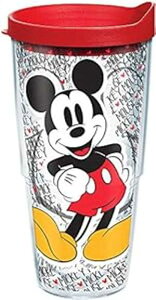 Tervis 1227948 fBYj[ - ~bL[}EX l[p^[ ^u[ bvƐԂWt 24IXANA Tervis 1227948 Disney - Mickey Mouse Name Pattern Tumbler with Wrap and Red Lid 24oz, Clear