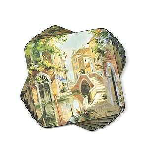 Pimpernel Venetian Scenes Collection Coasters | Set of 6 | Cork Backed Board | Heat and Stain Resistant | Drinks Coaster for Tabletop Protection | Measures 4�h x 4�h