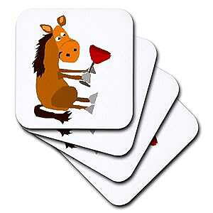 ԃC̃OXێĂ 3D [Yʔn\tg R[X^[A}`J[ 3dRose 3D Rose Funny Horse Holding Glass of Red Wine Soft Coasters, Multicolor