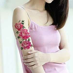 TAFLY ꎞIȃ^gD[ sN Ỏ h K͂ȓ]ʃ^gD[ p 5 TAFLY Temporary Tattoos Pink Peony Flower Waterproof Large Transfer Tattoos for Women 5 Sheets