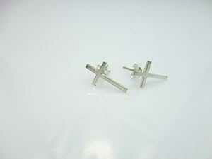 pv`NX@X^bhsAXA925KX^[O^Cj[Vo[NXA@WG[ by Handmade Studio Women's Petite Handcrafted Cross Religious Stud Earrings, 925k Sterling Tiny Silver Cross, Rel
