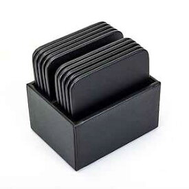 Dacasso A1343 Leatherette 10 Square Coaster Set with Holder Leatherette 10 Square Coaster Set, Black