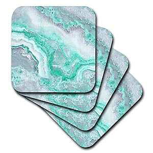3dRose Image of Trendy Luxury Aqua Mint Quartz and Gray Gemstone Agate Geode Set of 4 Ceramic Tile Coasters