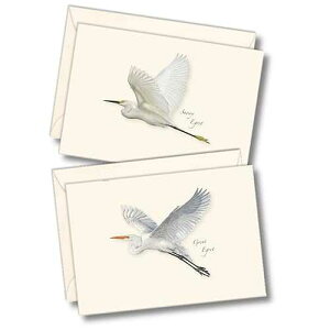 Earth Sky + Water - Egret Assortment Assortment Notecard Set - 8 Blank Cards with Envelopes (4 each of 2 styles)
