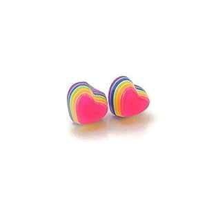  8 mm C[h C{[ n[g CO vX`bN |Xg ^t[ Pretty Smart Tiny 8mm Layered Rainbow Heart Earrings on Plastic Posts Metal Free