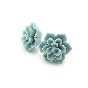 hACOAvX`bN|XgA13mm (}bgANAu[) Pretty Smart Hypoallergenic Succulent Earrings on Plastic Posts, 13mm (Matte Aqua Blue)