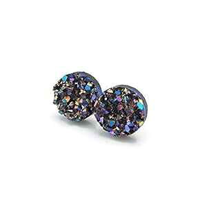 ɕqȎpvX`bN|Xg̃tFCNhD[W[Xg[COA10mm p[vu[ Pretty Smart Faux Druzy Stone Earrings on Plastic Post for Metal Sensitive Ears, 10mm Purple Blue