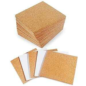 Heqishun 30 Pack Self-Adhesive Cork Squares 4 x 4 Cork Tiles Cok Bcking Sheets Cork Coasters Square for DIY Crafts