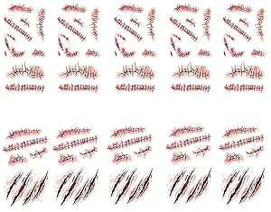 Halloween Temporary Tattoo Sticker Horror Realistic Fake Bloody Wound Stitch Scar Scab Waterproof Masquerade Prank Makeup Props 10 pcs LONGTEN Halloween Temporary Tattoo Sticker Horror Realistic Fake Bloody Wound Stitch Scar