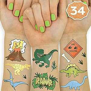 xo, Fetti Dinosaur Tattoos for Kids - 34 styles Birthday Party Supplies Boy, Dino Party Favors, T-rex Decorations