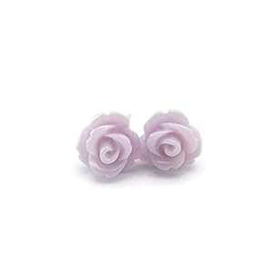 9mm ȒWF̃õX^bhAvX`bN|XgCOɕqȎ Pretty Smart 9mm Small Pale Purple Rose Studs, Plastic Post Earrings Metal Sensitive Ears