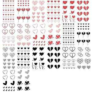 Everjoy Red Black Love Hearts Temporary Tattoos 15 Designs 2 Colors 360 Patterns, Waterproof Valentines Decal Tattoo Stickers for Women