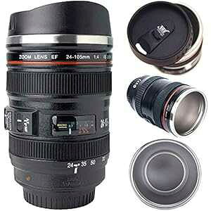 Tmango JYR[q[}O i[Wt XeXX`[tHgR[q[Jbv 13.5IX ʐ^ƈDƂւ̃Mtgp Tmango Camera Lens Coffee Mug with Retractable Lid, Stainless Steel Photo Coffee Cup