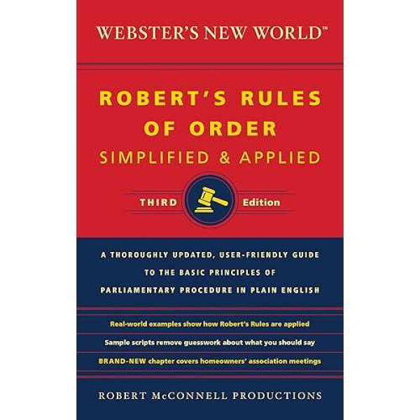Collins paperback Book, Webster's New World Robert's Rules Of Order Simplified And Applied, Third Ed.: The Essential and Authoritative Guide to Parliamentary Procedure-Clear Rules for Conducting Effective Meetings
