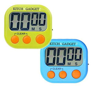 Kitch N Gadgetz Digital Kitchen Alarm Clock with Countdown Timer - Set of 2 - Fresh Blue and Green - Large LCD Display - Buttons for Minutes and Seconds + Start and Stop - Very Easy to Use - Magnet and Tabletop St