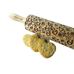 �n�[�g�G���{�X�߂�_ ���u�n�[�g�̃G���{�X�N�b�L�[�p�ؐ��߂�_ Algis Crafts HEARTS EMBOSSING ROLLING PIN WOODEN ROLLING PIN for EMBOSSED COOKIES with LOVE HEARTS
