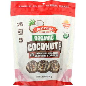 Jennies Organic Coconut Bites with Cranberries, Goji, Chia Seeds, & Chocolate 5.25oz / Gluten Free / Peanut Free / Dairy Free / Individually Wrapped