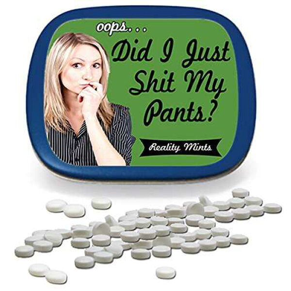 Reality Mints Did I Just Sht My Pants Mints - Public Shart Jokes, Novelty Candy for Men, Women, Teens - Peppermint Breath Fresheners, Sugar-Free, Made in the USA, 3 oz