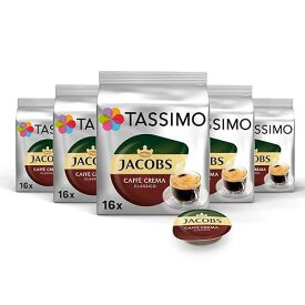 Tassimo Jacobs カフェ クレマ クラシコ、上質なクリーム入りコーヒー、5 パック、5 x 16 T ディスク Tassimo Jacobs Caffè Crema Classico, Coffee with fine Cream, 5-Pack, 5 x 16 T-Discs
